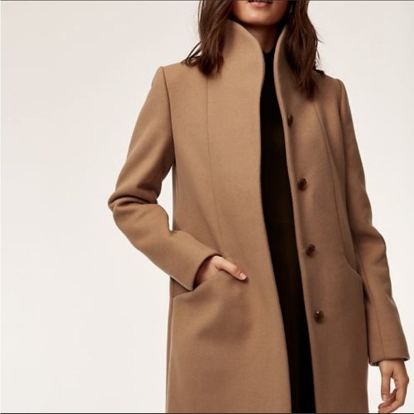 Aritzia Jackets & Blazers - Aritzia Wilfred Cocoon Coat in Warm Camel Tan mid length Funnel Neck Wool Blend